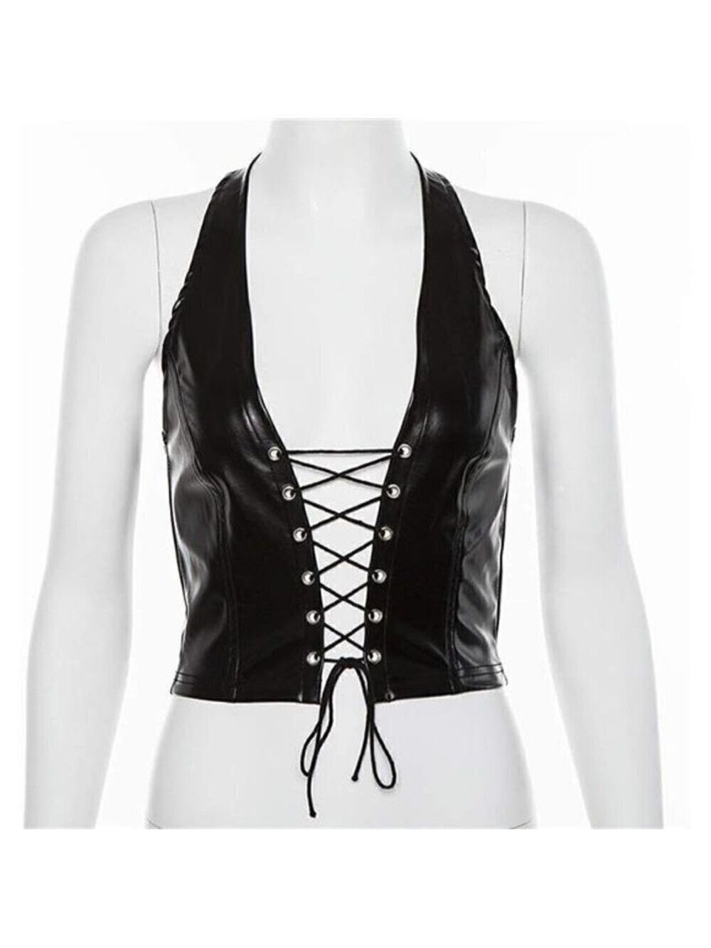 Women's Adjustable Spaghetti Straps PU Leather Bustier Crop Tube Top BDSM PARTY - Picture 5 of 6